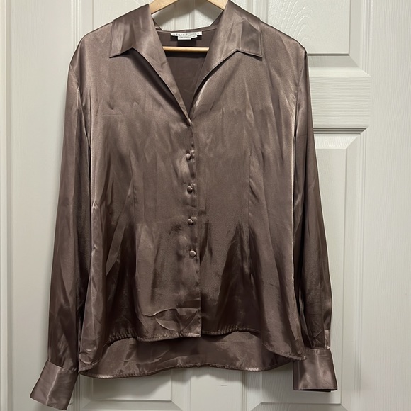 SOLD - Vintage bronze khaki satin button up blouse - Picture 3 of 5